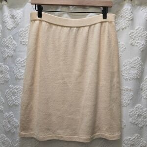 St. John Evening Marie Gray Cream Santana Knit Pencil Skirt Womens 10 USA